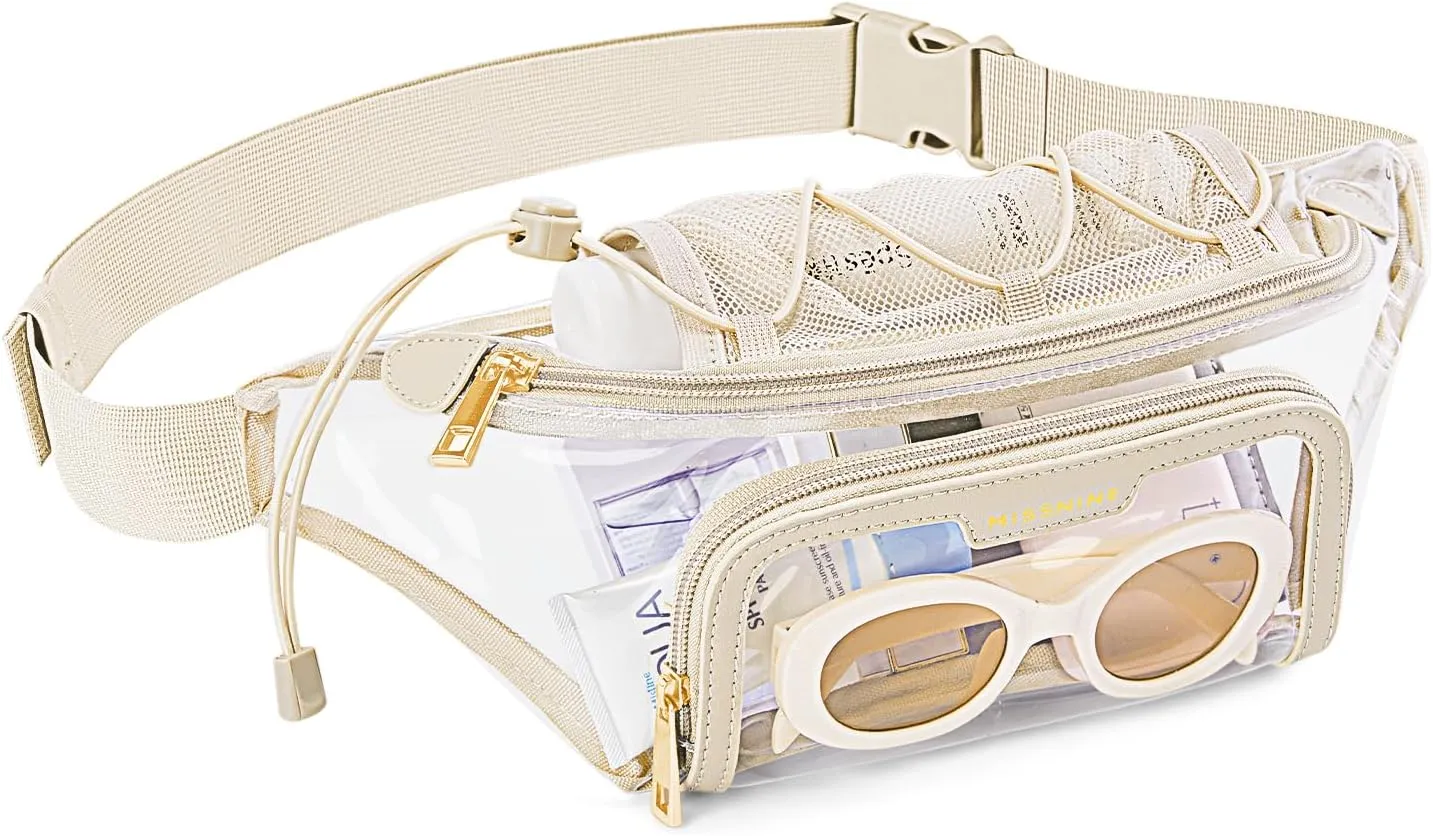 Missnine Clear Fanny Pack for Stadium Events Clear Purse Crossbody Bags for Women with Adjustable Strap Belt Bag for Concert, Sports, Travel