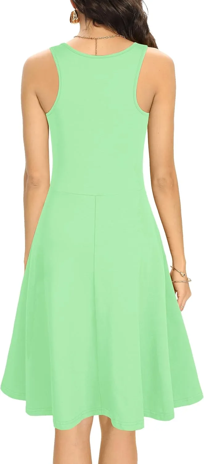 Missufe Women's Sleeveless Racerback Flared Casual Plain Tank Dress