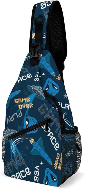 MoBlinko Sling Bag Cartoon Space Alien Women Men Crossbody Bag Game Adjustable Sling Backpack Chest Bag for Hiking