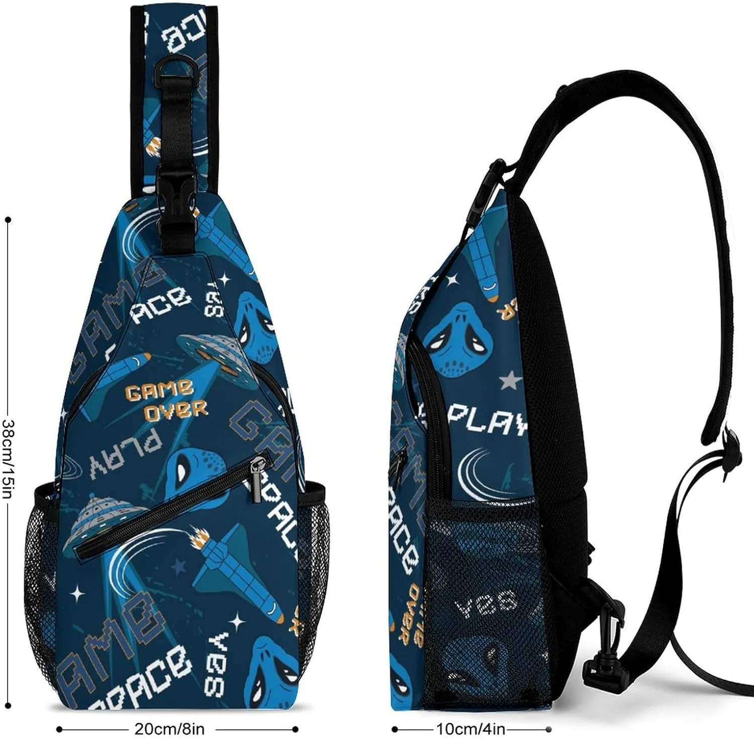 MoBlinko Sling Bag Cartoon Space Alien Women Men Crossbody Bag Game Adjustable Sling Backpack Chest Bag for Hiking