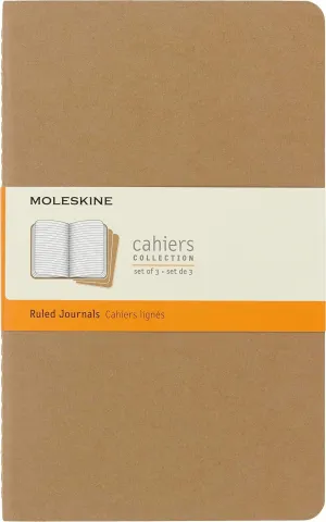 Moleskine Cahier Journal, Soft Cover, Large (5" x 8.25") Ruled/Lined, Kraft Brown, 80 Pages (Set of 3)