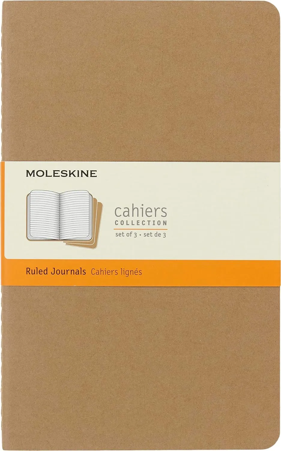 Moleskine Cahier Journal, Soft Cover, Large (5" x 8.25") Ruled/Lined, Kraft Brown, 80 Pages (Set of 3)