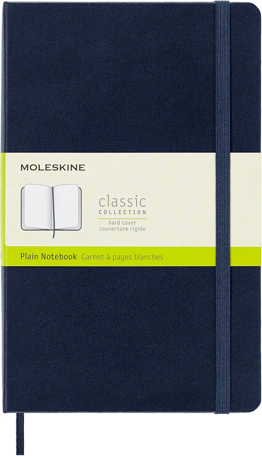 Moleskine Classic Notebook, Hard Cover, Large (5" x 8.25") Plain/Blank, Sapphire Blue, 240 Pages