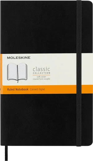 Moleskine Classic Notebook, Soft Cover, Large (5" x 8.25") Ruled/Lined, Black, 192 pages