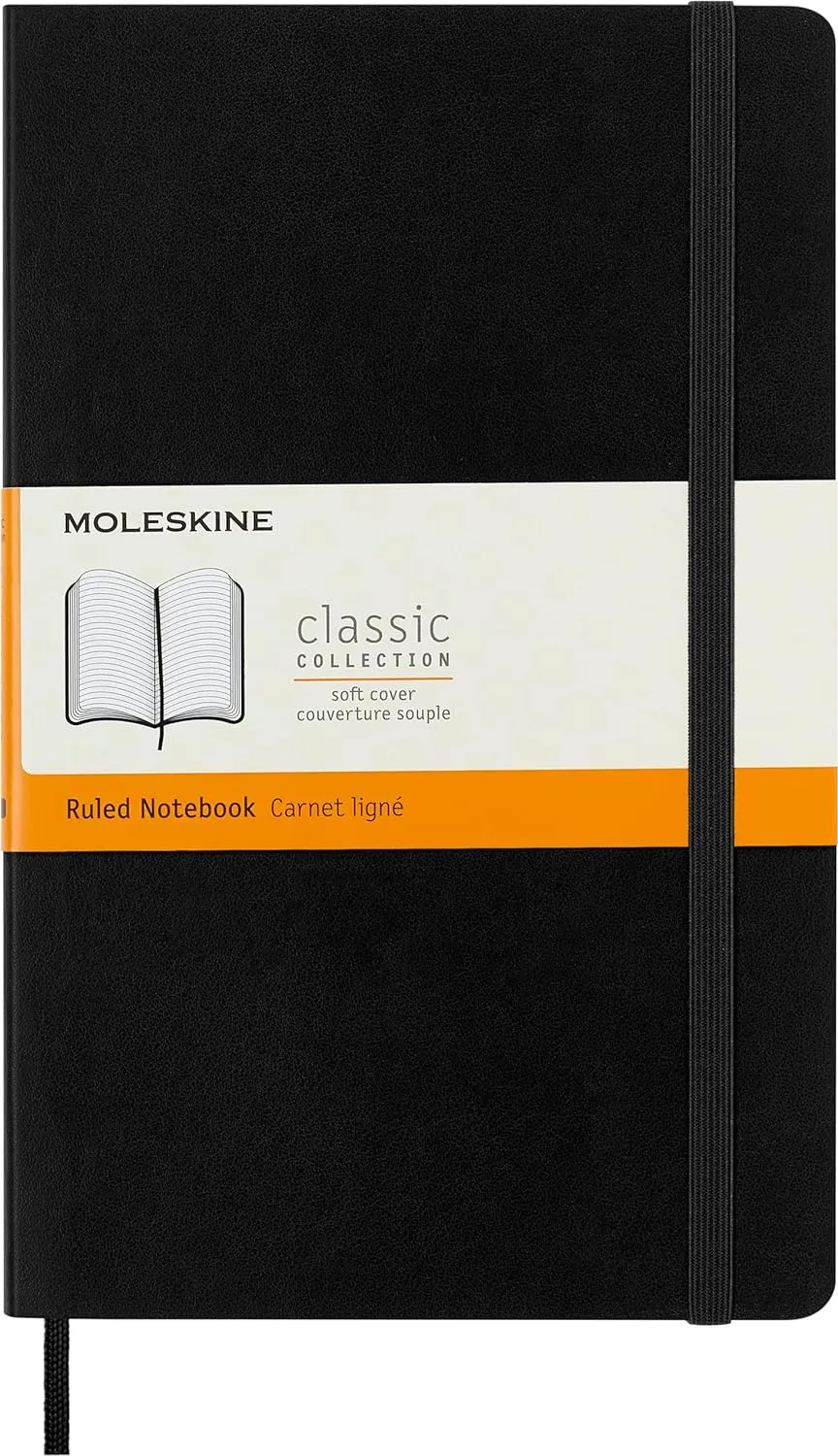Moleskine Classic Notebook, Soft Cover, Large (5" x 8.25") Ruled/Lined, Black, 192 pages