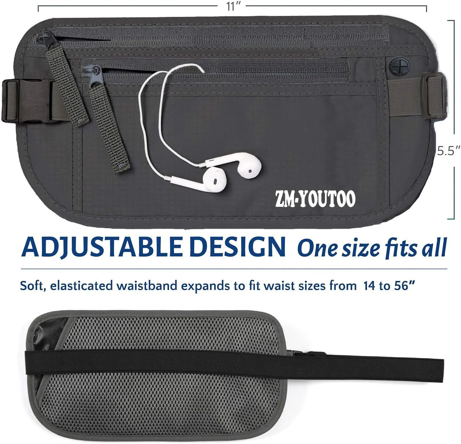 Money Belt for Travel - Hidden Travel Pouch Protect Your Credit and Money With RFID Blocking Passport Holder Waist Wallet (gray)
