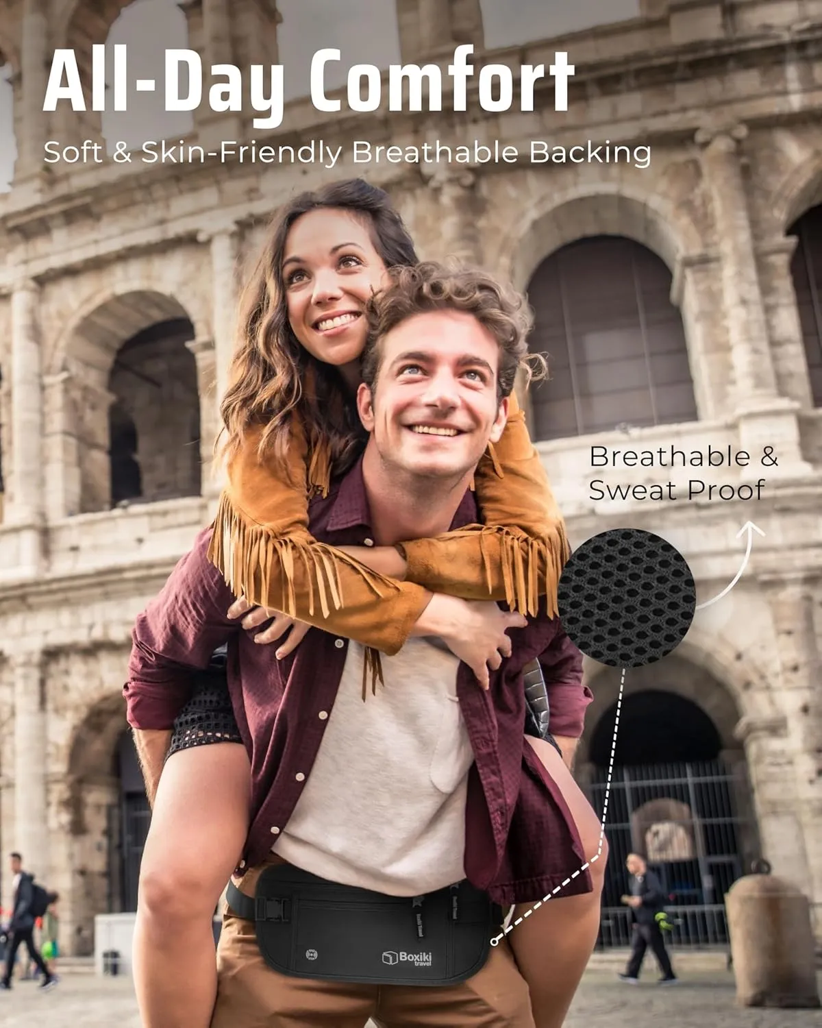Money Belt for Travel with RFID Blocking Technology - Hidden Travel Money Pouch for Cash, Credit Cards, Passport, and Travel Valuables - Secure Water Resistant Money Belt for Men and Women - Black