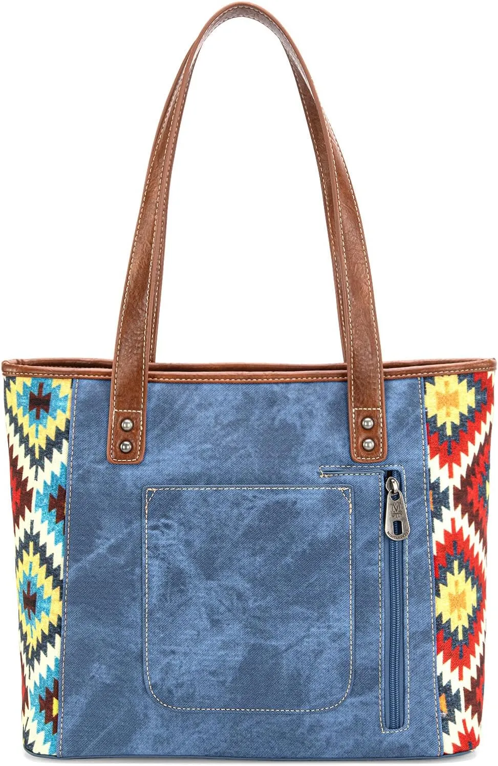 Montana West Embroidered Aztec Tote Bag for Women Western Jean Denim Collection Handbag
