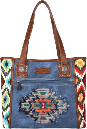 Montana West Embroidered Aztec Tote Bag for Women Western Jean Denim Collection Handbag