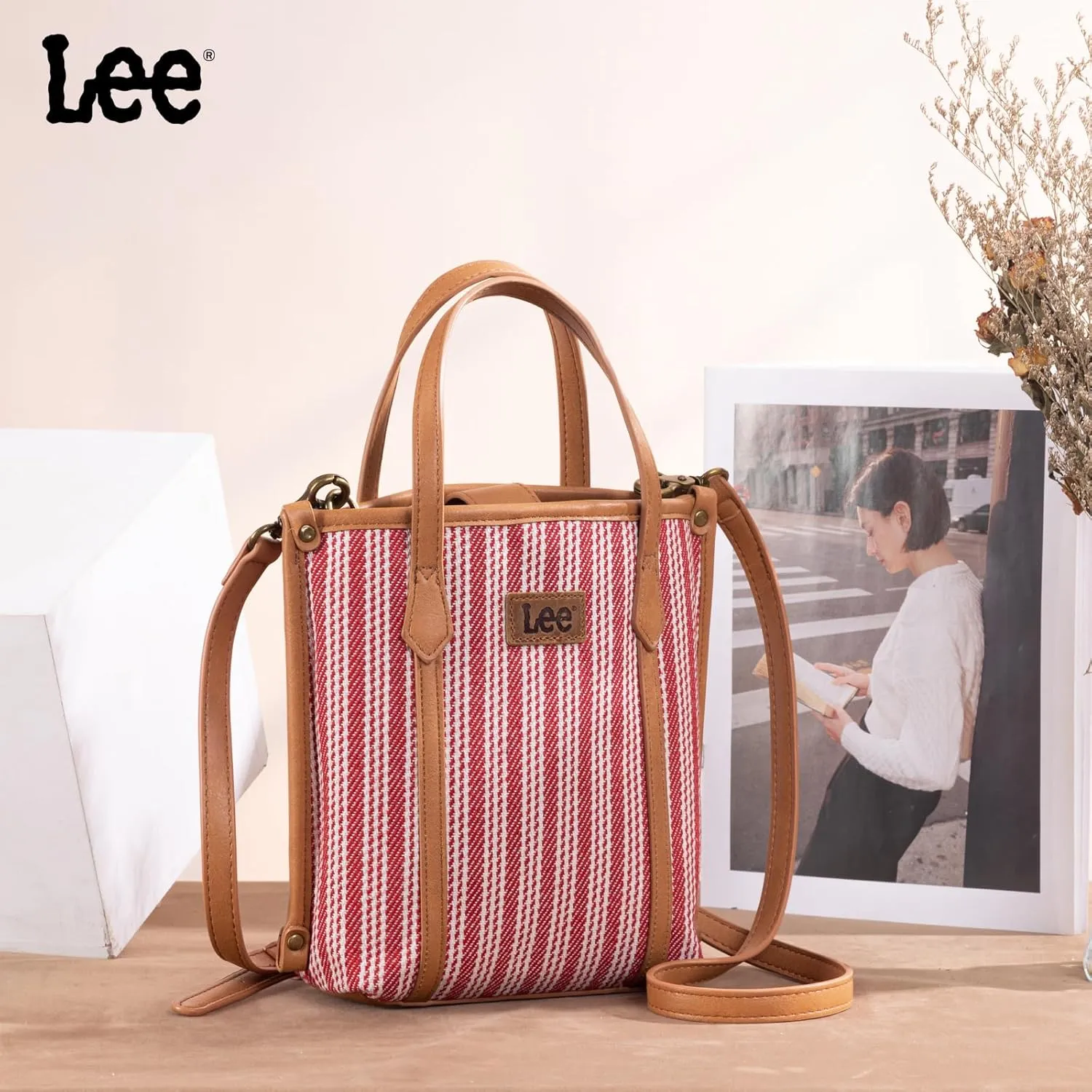 Montana West x Lee Small Tote Bag for Women Work, Stripe Crossbody Bag Top-handle Handbags