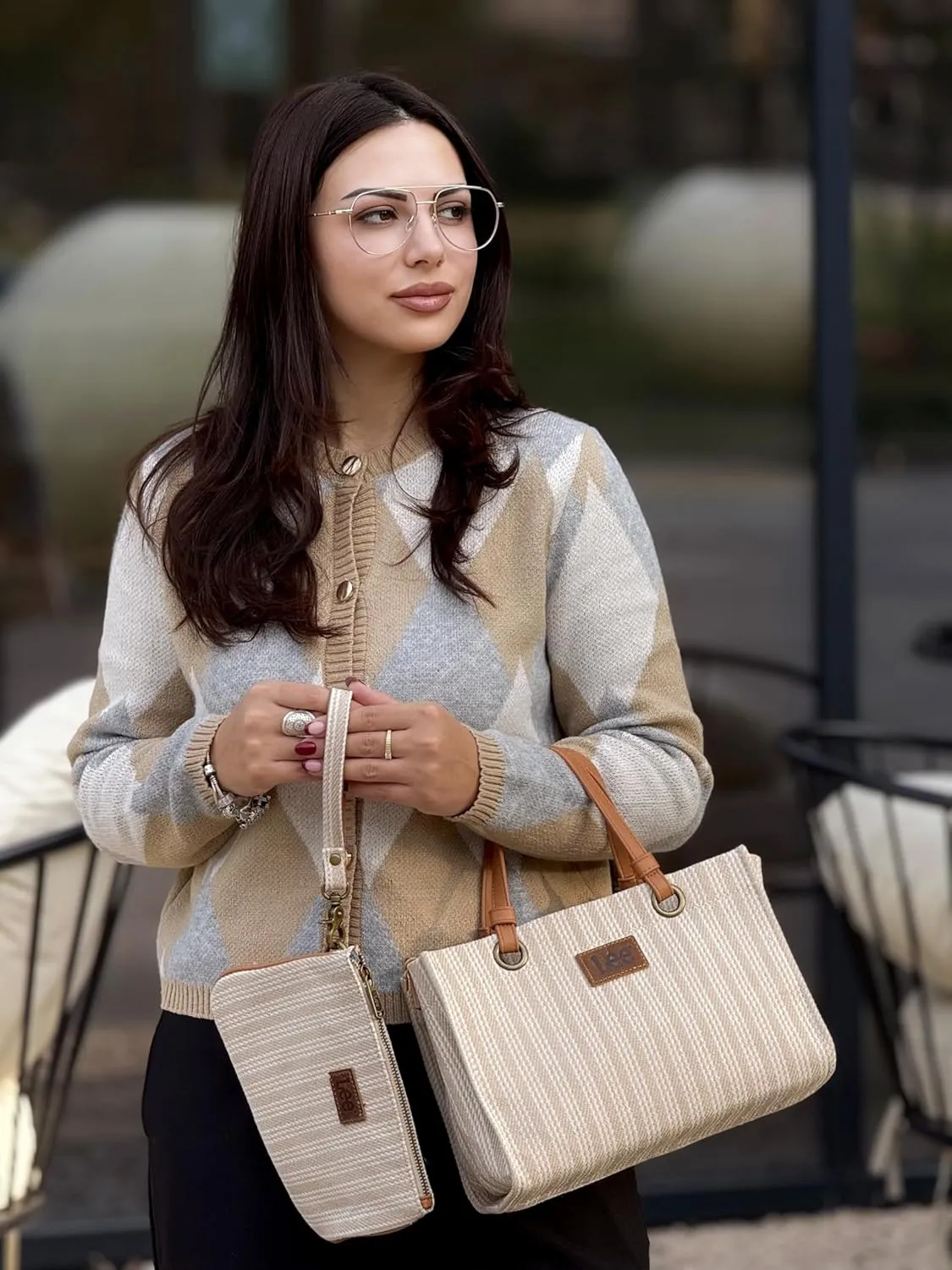 Montana West x Lee Small Tote Bag for Women Work, Stripe Crossbody Bag Top-handle Handbags