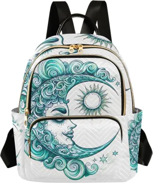 Moon Profile Sun Women Fashion Backpack Purse Multi Pockets Rucksack Travel Shoulder Bag，S