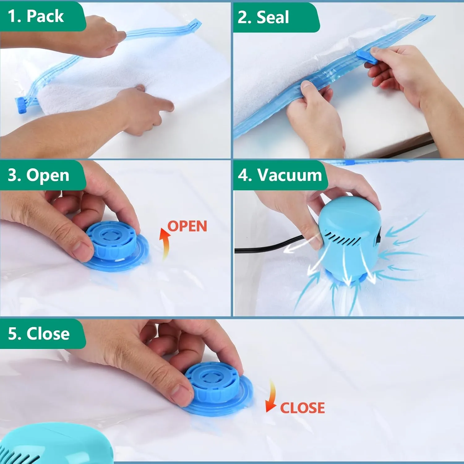 Morecoo Vacuum Seal Bags for Clothing, 6 Pack Vacuum Storage Bags (3 Jumbo/3 Large) with Electric Pump, Packing Cubes Compression Space Saver for Comforters, Blankets - Ideal for Travel