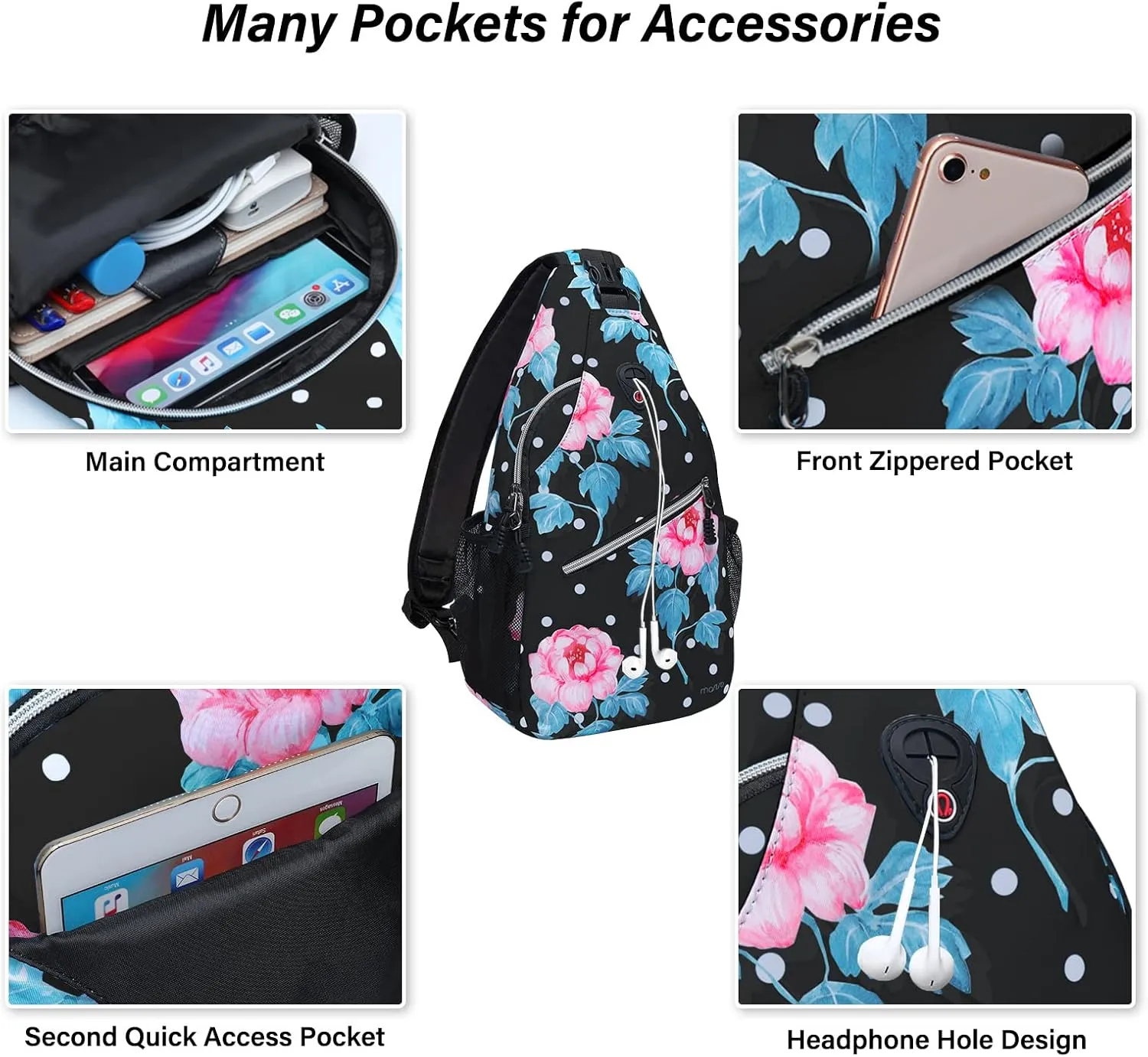 MOSISO Sling Backpack, Multipurpose Travel Hiking Daypack Impatiens Rope Crossbody Shoulder Bag