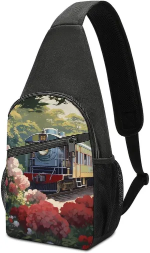 Mountain Train Railroad Tracks Small Sling Bag Crossbody Bags Casual Chest Bag Daypack for Travel Sports Hiking