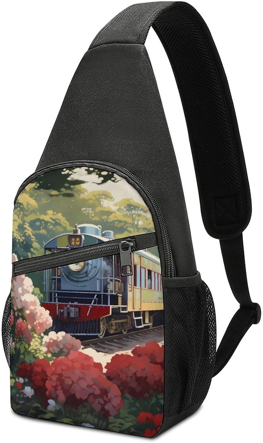 Mountain Train Railroad Tracks Small Sling Bag Crossbody Bags Casual Chest Bag Daypack for Travel Sports Hiking