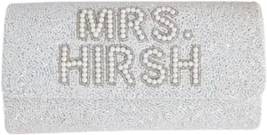 MRS. (LAST NAME) Half Barrel Custom Beaded Clutch - Personalized Bridal Clutch Purse for Bride, Bridesmaids & Wedding Party