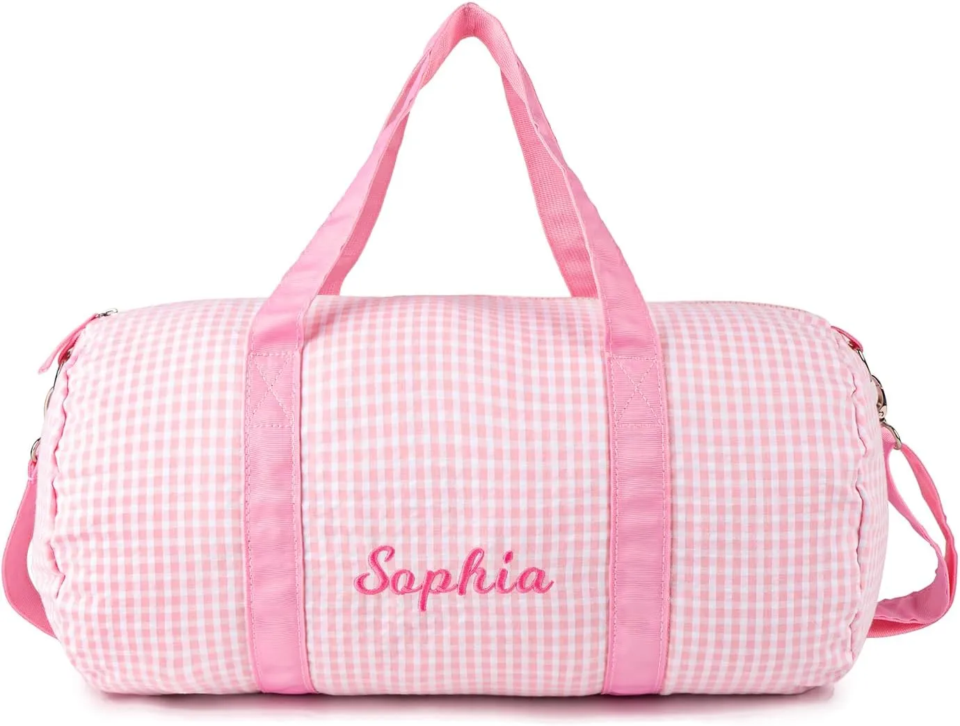 MT WORLD Girls Dance Bag Personalized Duffle Bags for Kids Monogram Seersucker Toddler Overnight Bag Travel Weekender Sleepover Bag with Removable Strap Custom Child Gift (Pink)