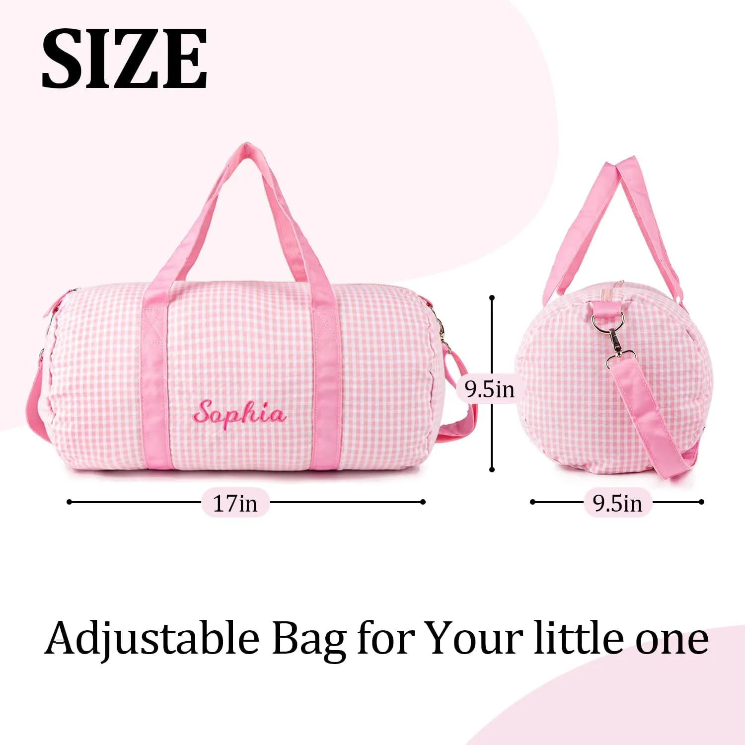 MT WORLD Girls Dance Bag Personalized Duffle Bags for Kids Monogram Seersucker Toddler Overnight Bag Travel Weekender Sleepover Bag with Removable Strap Custom Child Gift (Pink)