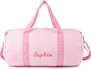 MT WORLD Girls Dance Bag Personalized Duffle Bags for Kids Monogram Seersucker Toddler Overnight Bag Travel Weekender Sleepover Bag with Removable Strap Custom Child Gift (Pink)