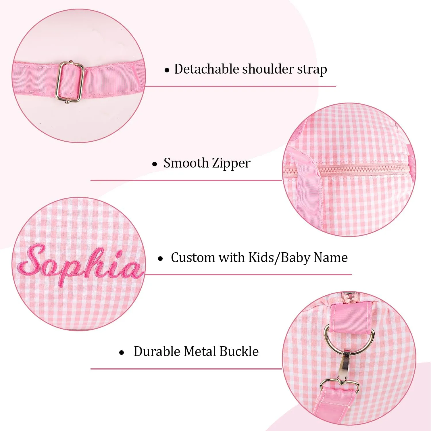 MT WORLD Girls Dance Bag Personalized Duffle Bags for Kids Monogram Seersucker Toddler Overnight Bag Travel Weekender Sleepover Bag with Removable Strap Custom Child Gift (Pink)