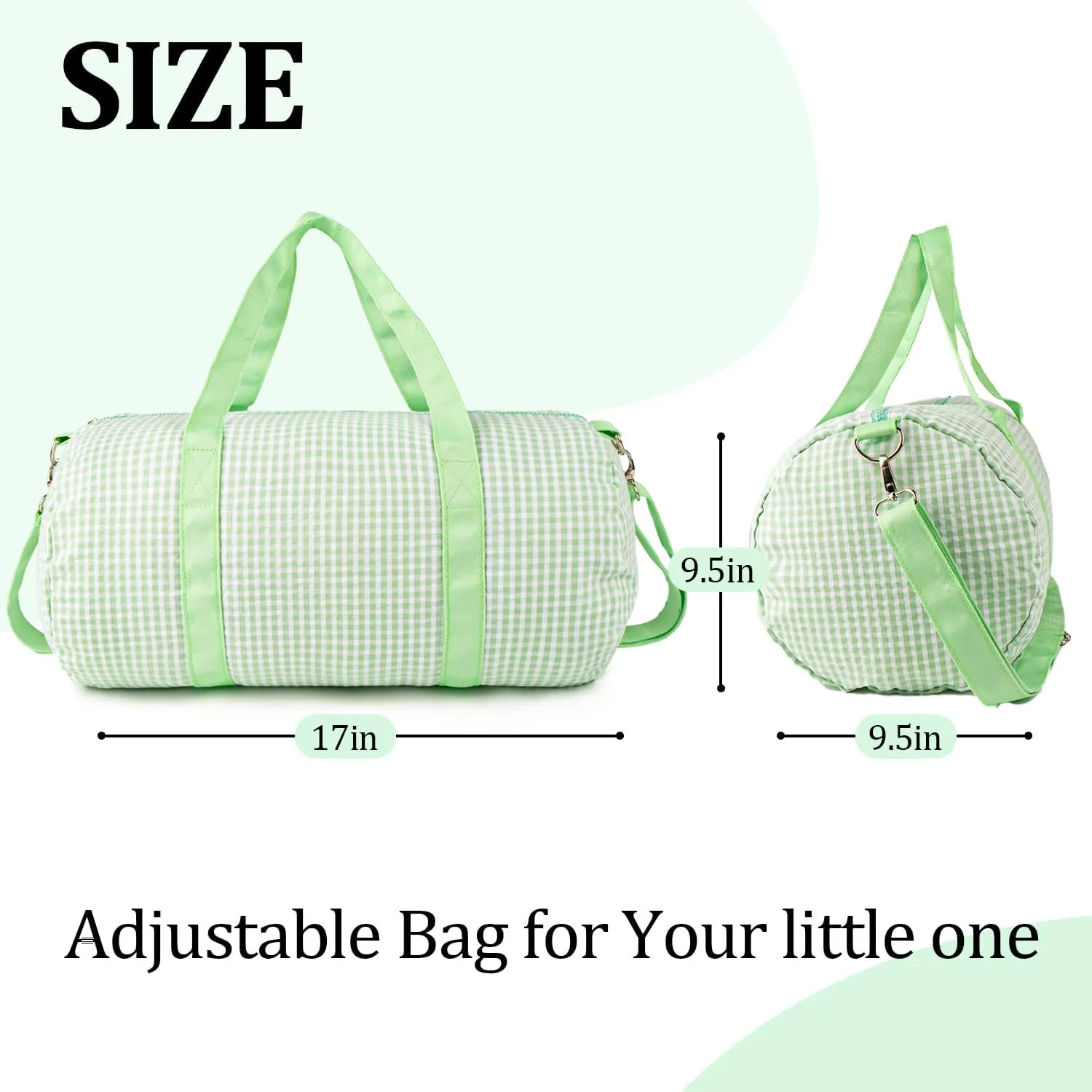 MT WORLD Kids Duffel Bag Personalized Dance Bag for Girls Monogram Seersucker Toddler Overnight Bag Travel Weekender Sleepover Bag with Removable Strap Custom Child Gift (Green)