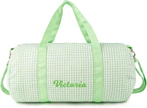 MT WORLD Kids Duffel Bag Personalized Dance Bag for Girls Monogram Seersucker Toddler Overnight Bag Travel Weekender Sleepover Bag with Removable Strap Custom Child Gift (Green)