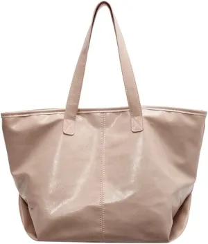 Mudono Tote Bag for Women Soft Shiny Faux Leather Shoulder Purse Large Capacity Work Handbag Vintage Travel Shopping Bag