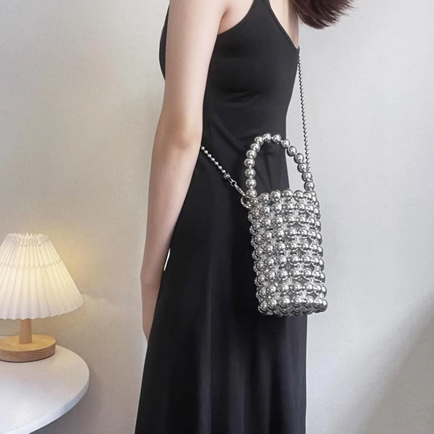 Multicolor Hand Beaded Handheld Crossbody Women's Evening Bag Bucket Bag