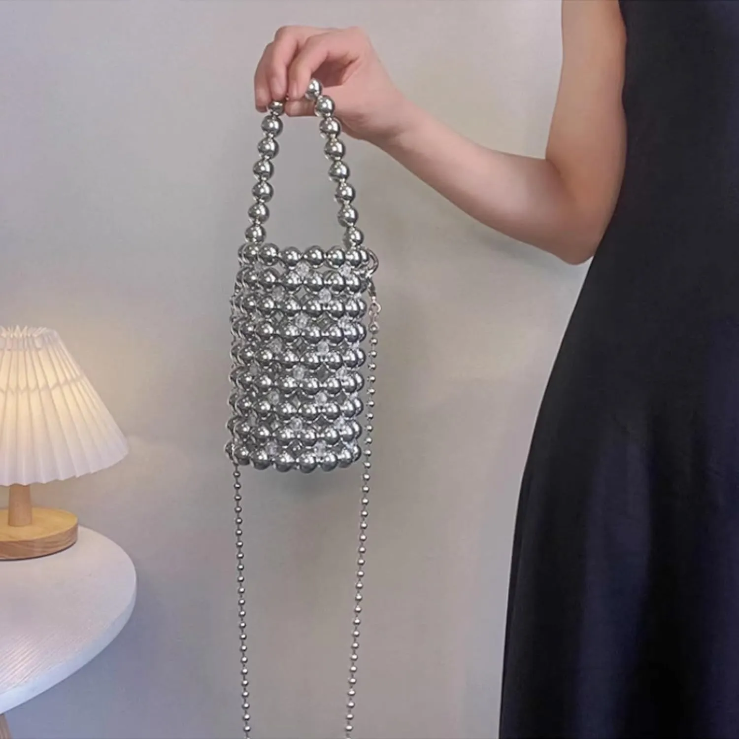Multicolor Hand Beaded Handheld Crossbody Women's Evening Bag Bucket Bag