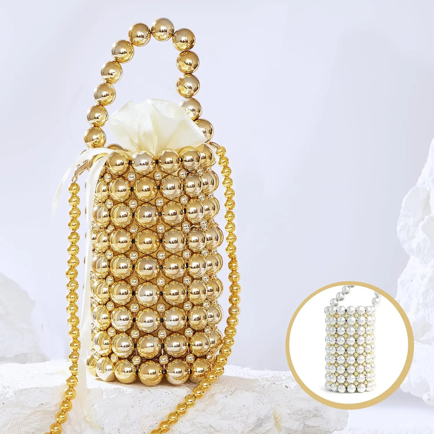 Multicolor Hand Beaded Handheld Crossbody Women's Evening Bag Bucket Bag