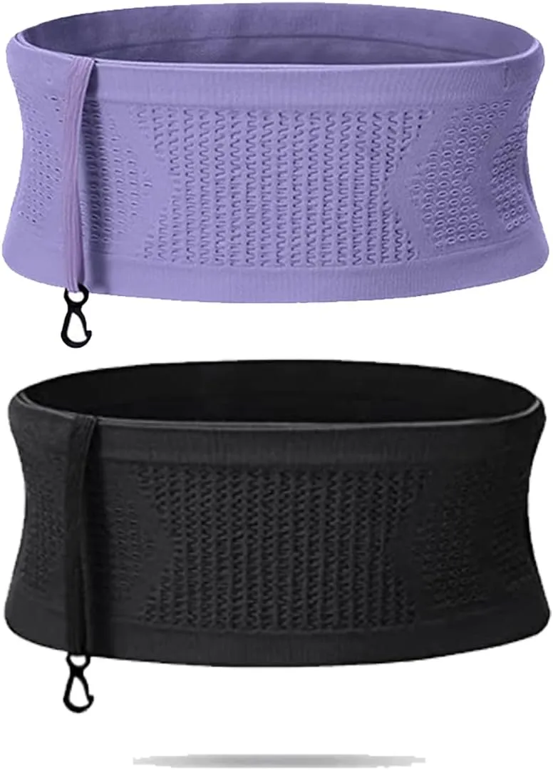 Multifunctional Knit Breathable Concealed Waist Bag, Universal Running Belt, Fitness and Running Fanny Pack for Men Women (Black Purple, S)