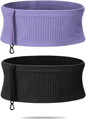 Multifunctional Knit Breathable Concealed Waist Bag, Universal Running Belt, Fitness and Running Fanny Pack for Men Women (Black Purple, S)
