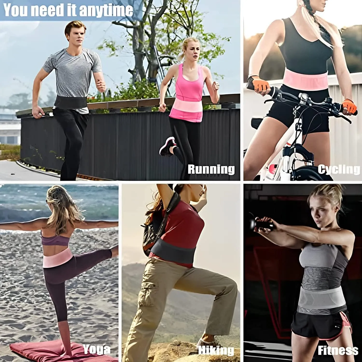 Multifunctional Knit Breathable Concealed Waist Bag, Universal Running Belt, Fitness and Running Fanny Pack for Men Women (Black Purple, S)