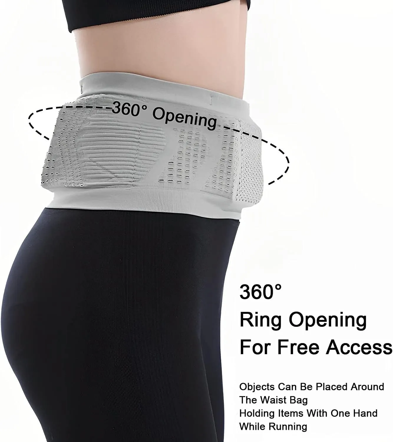 Multifunctional Knit Breathable Concealed Waist Bag, Universal Running Belt, Fitness and Running Fanny Pack for Men Women (Gray Black, S)