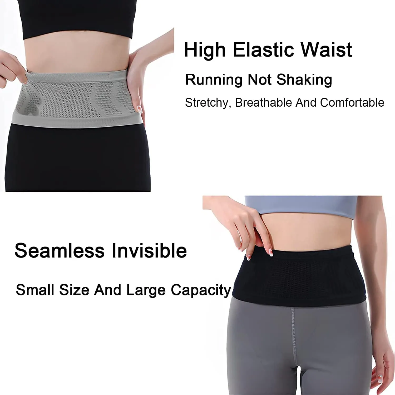 Multifunctional Knit Breathable Concealed Waist Bag, Universal Running Belt, Fitness and Running Fanny Pack for Men Women (Gray Black, S)
