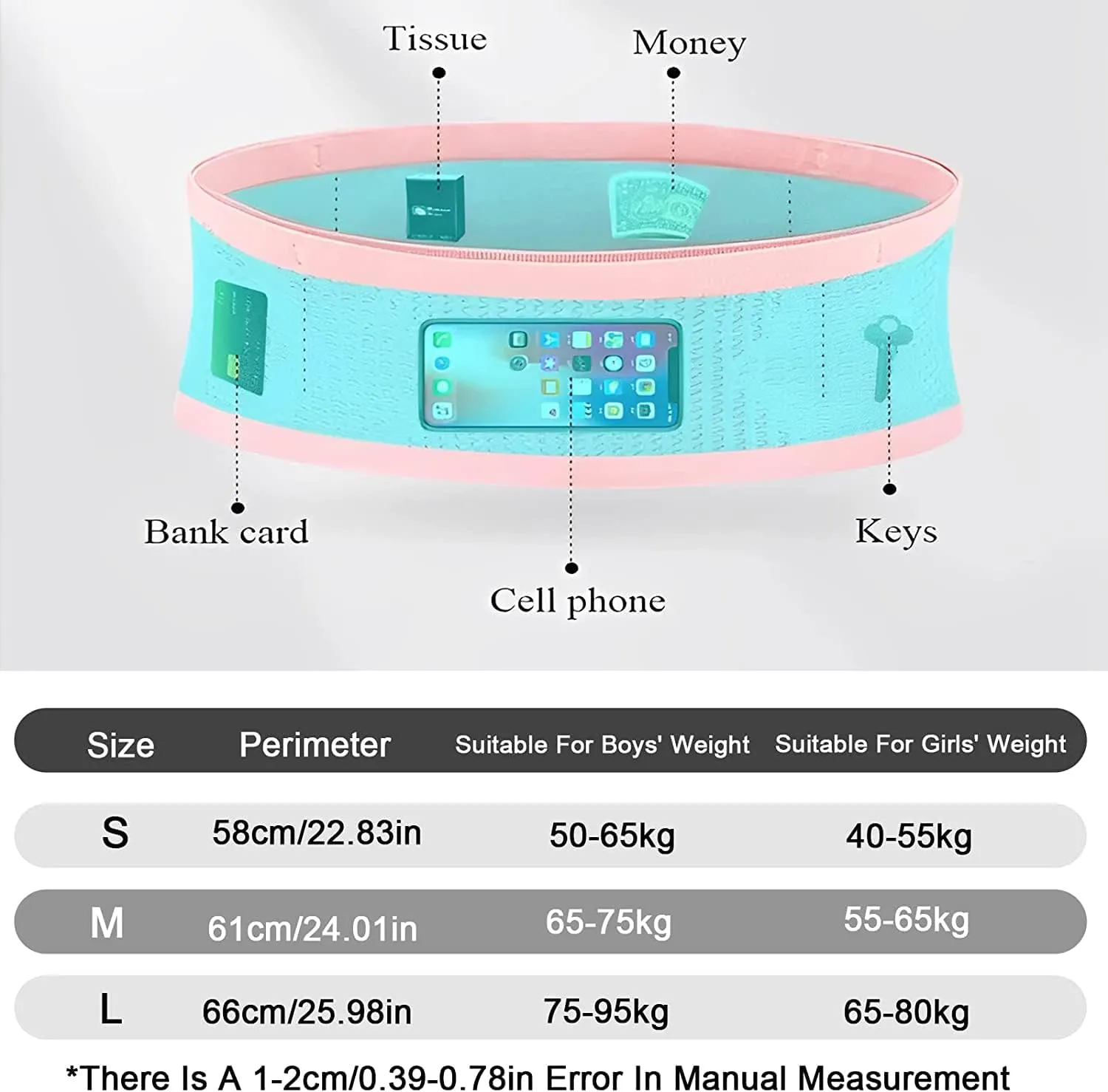 Multifunctional Knit Breathable Concealed Waist Bag, Universal Running Belt, Fitness and Running Fanny Pack for Men Women (Gray Black, S)