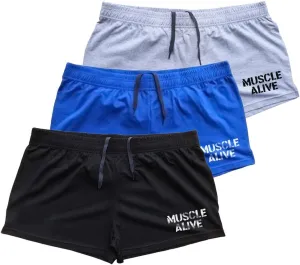 Muscle Alive Mens Bodybuilding Shorts 3" Inseam Cotton