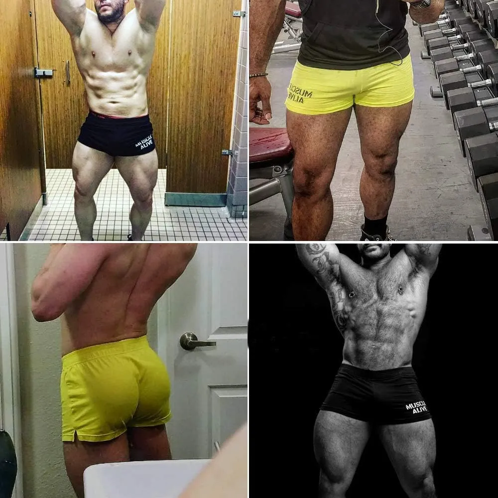 Muscle Alive Mens Bodybuilding Shorts 3" Inseam Cotton