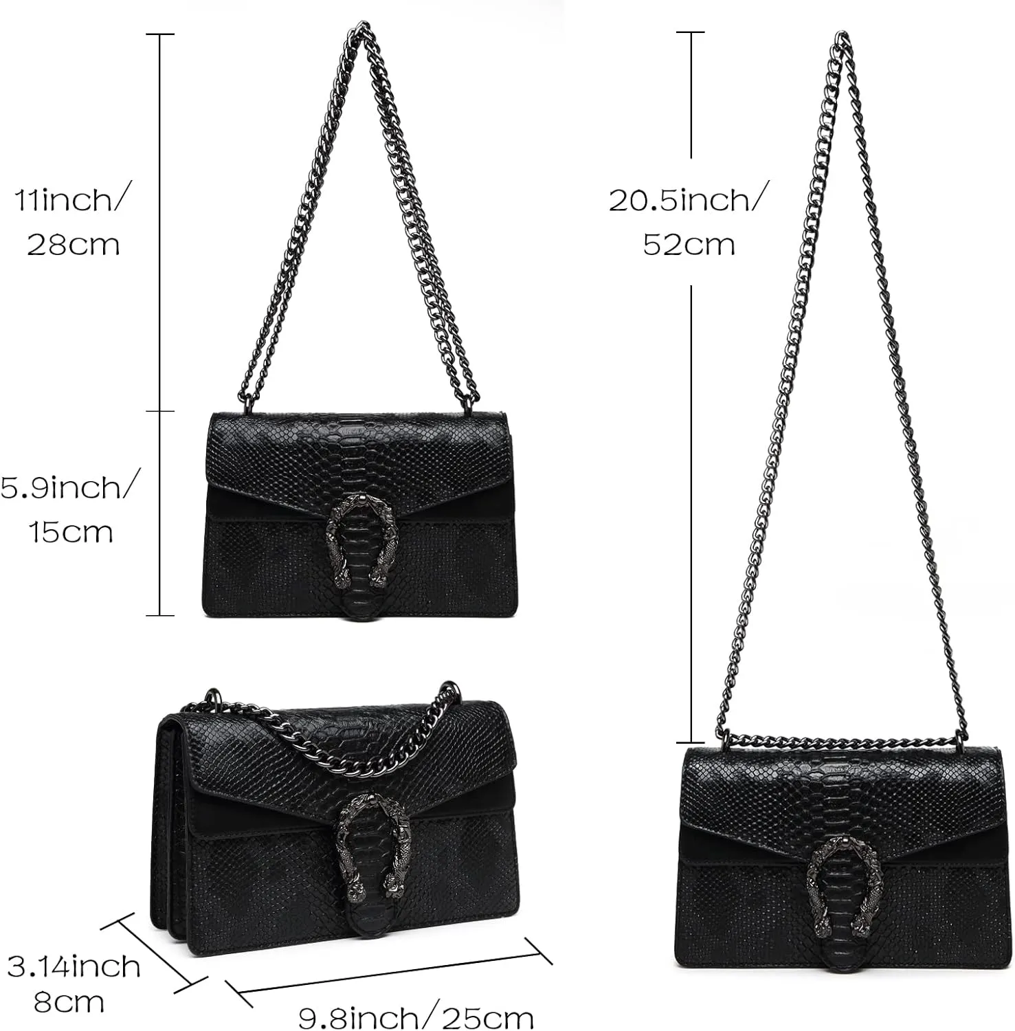 MYHOZEE Crossbody Bags for Women - Snake Printed Clutch Purses Leather Chain Shoulder Bags Evening Handbags