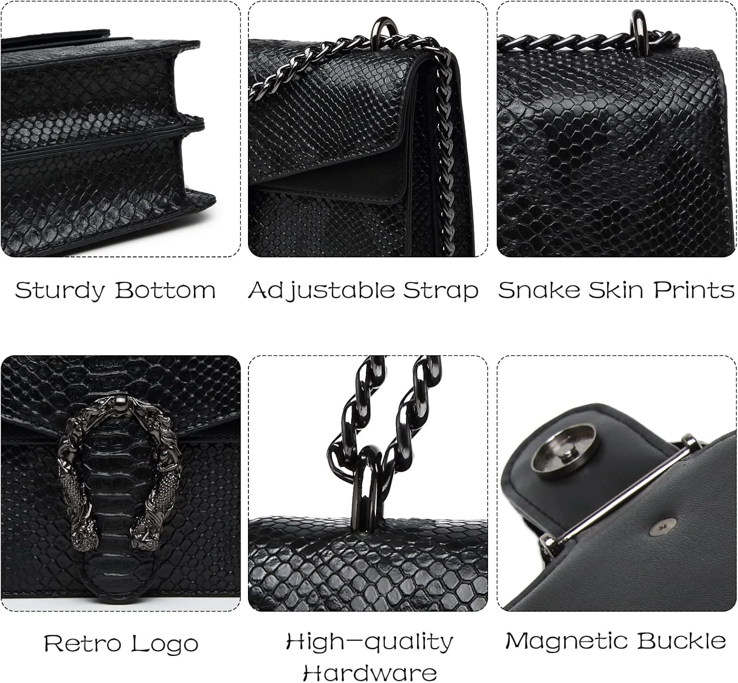 MYHOZEE Crossbody Bags for Women - Snake Printed Clutch Purses Leather Chain Shoulder Bags Evening Handbags
