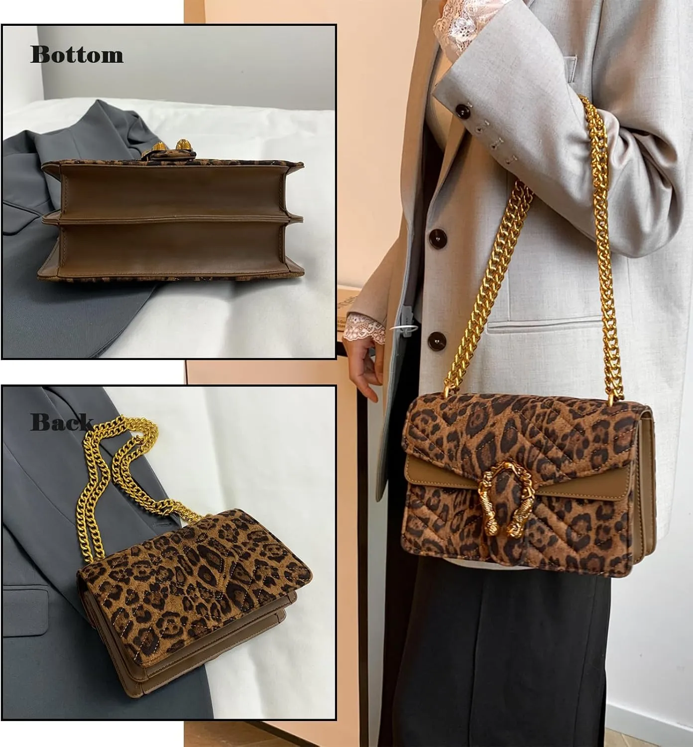 MYHOZEE Crossbody Bags for Women - Snake Printed Clutch Purses Leather Chain Shoulder Bags Evening Handbags