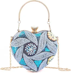 Naimo Womens Heart Bag Sequin Evening Bag Small Clutch Handbag Purse for Wedding Cocktail Party