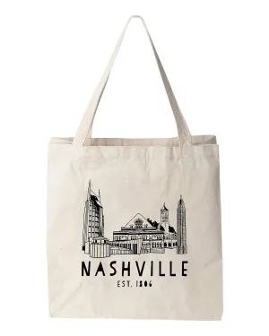 Nashville Skyline, Natural Canvas Bag, Screenprinted Tote, Cotton Flour Sack, Funny Tote Bag
