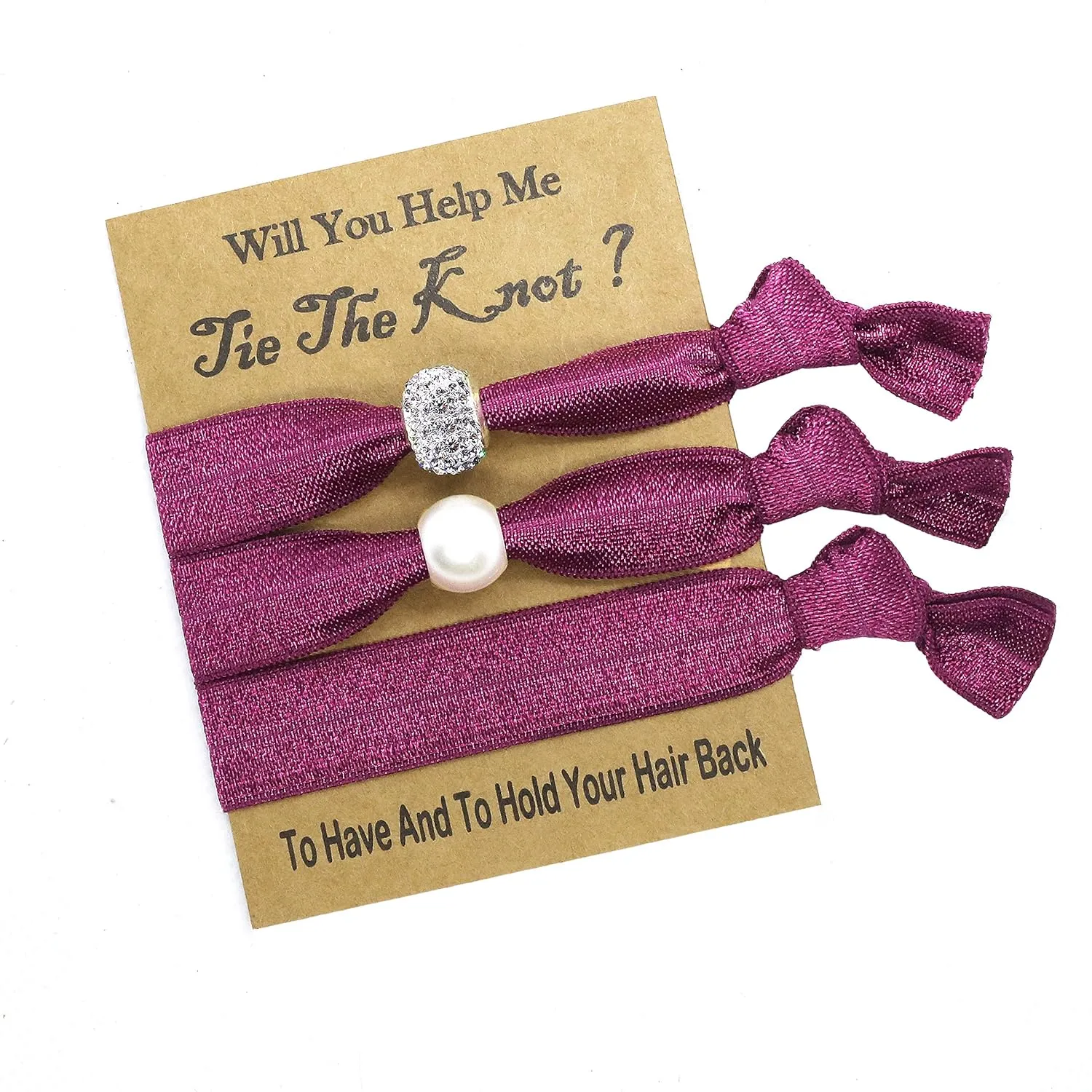N//C 6 Count Burgundy Hair Tie Favors for Bridesmaids, Bachelorette Party Favors Bridal Shower Favors Bridesmaid Gifts for Wedding