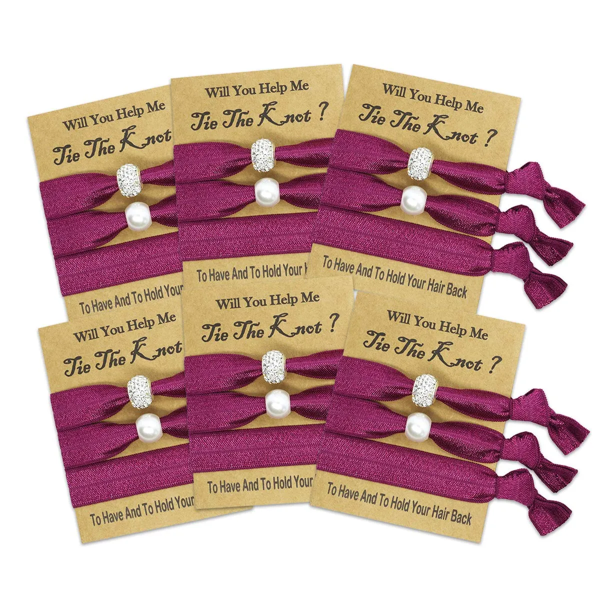 N//C 6 Count Burgundy Hair Tie Favors for Bridesmaids, Bachelorette Party Favors Bridal Shower Favors Bridesmaid Gifts for Wedding