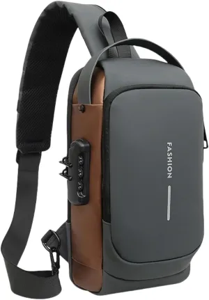 New Carbon Fiber Streamline Anti-Theft Sling Bag,USB charging port Sport Waterproof Shoulder Bag, for Daily Trips, Commutes (Grey)