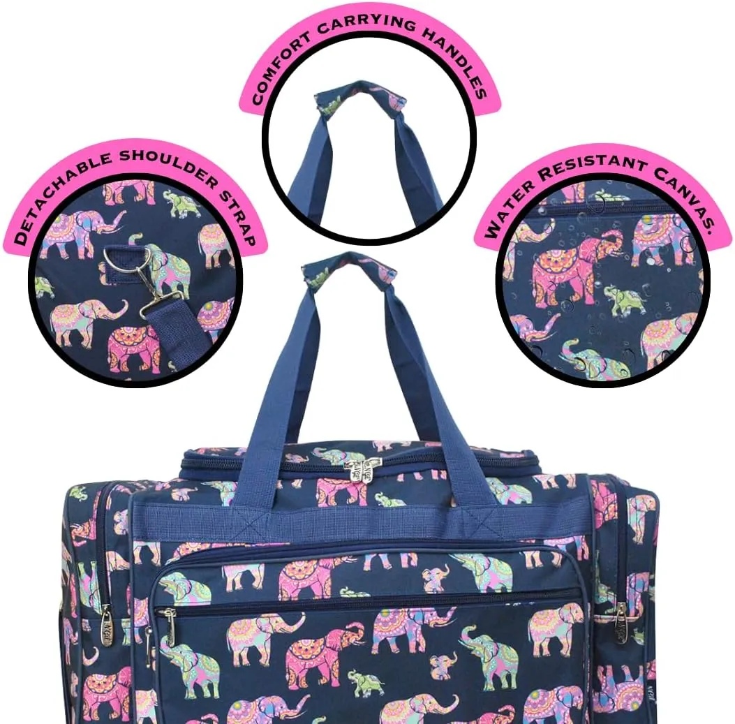 NGIL Canvas 23" inch Duffle Bag (Bohemian Elephant-Navy)