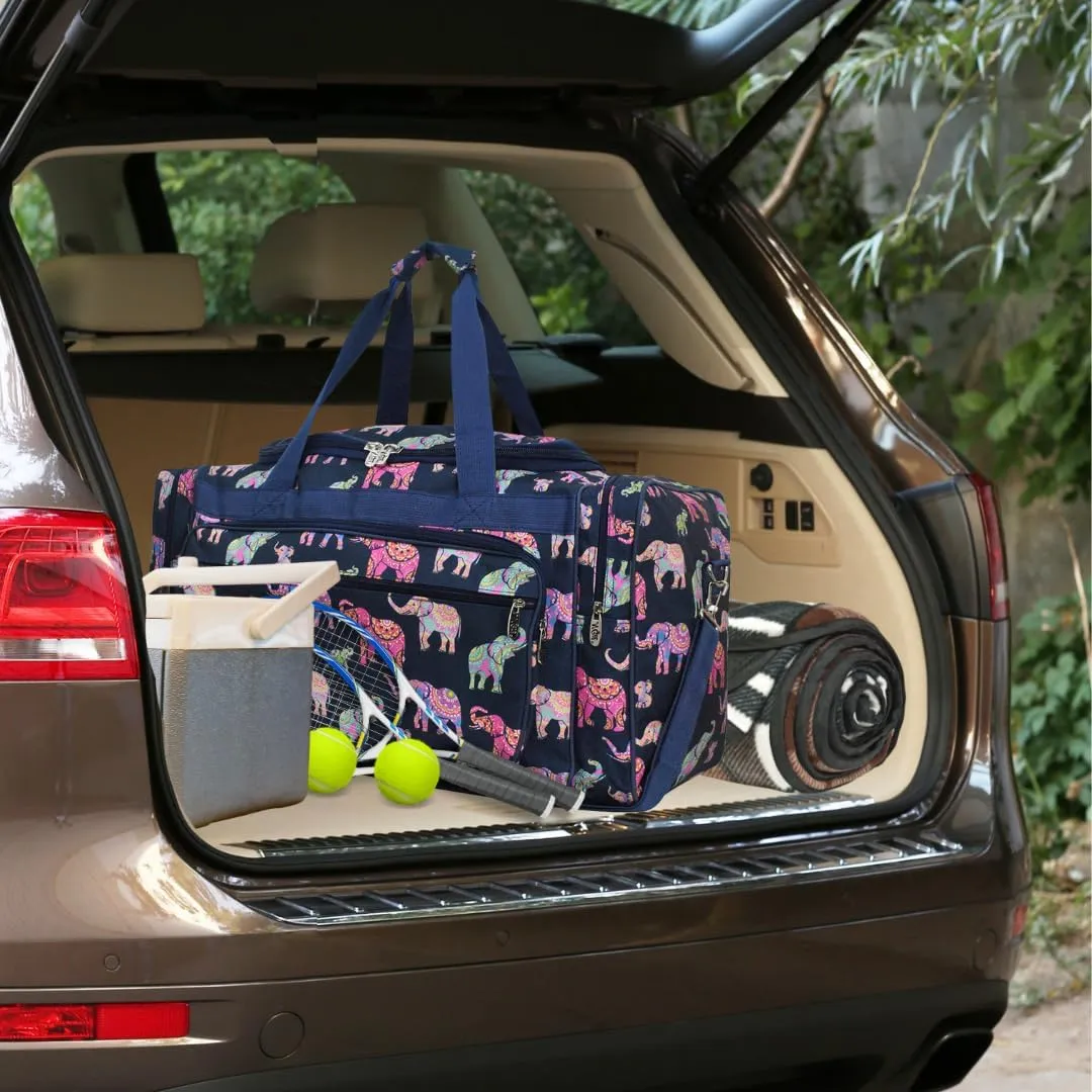 NGIL Canvas 23" inch Duffle Bag (Bohemian Elephant-Navy)