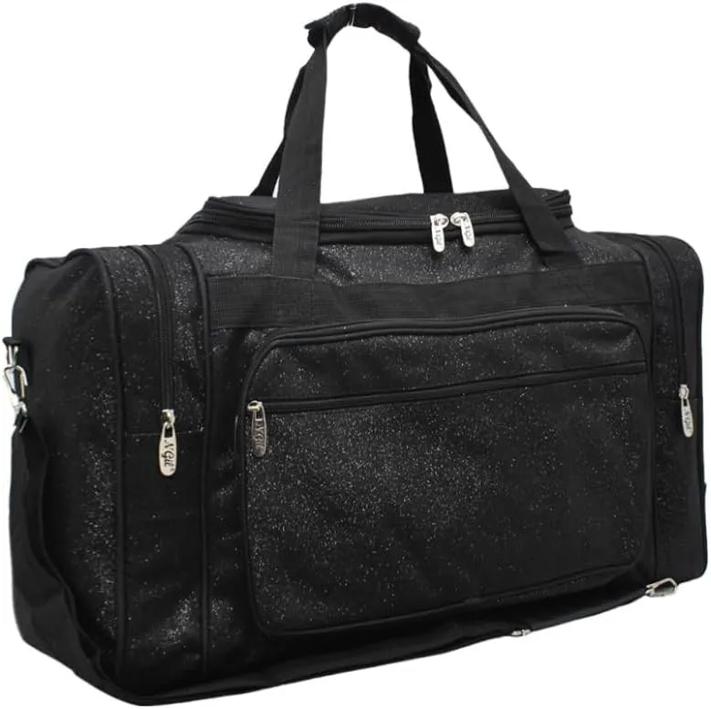 NGIL Glitter Canvas 20" inch Weekender Overnight Travel Carry-On Luggage Sports Gym Duffle Bag for Women (Black Glitter)